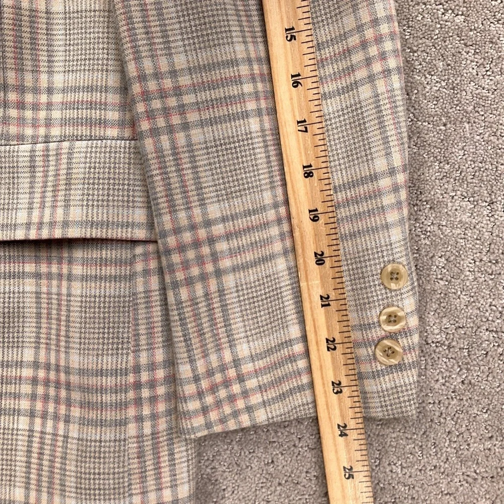 Hart Schaffner Marx Blazer Mens 38 Beige Pink Gray Plaid 80s‎ Preppy Jacket USA